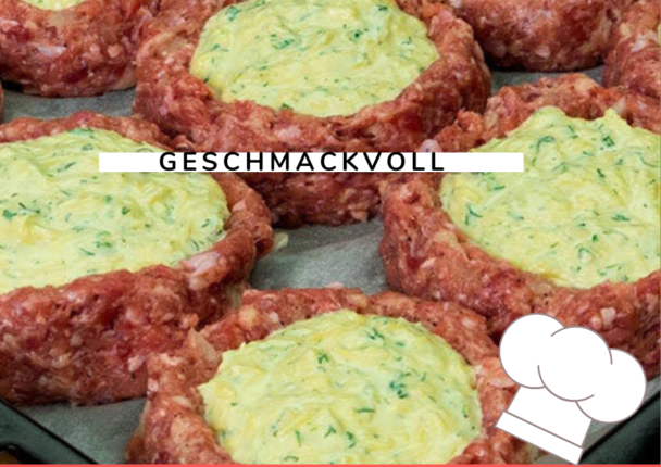 geschmackvoll – Hackfleisch-Nester mit Käsefüllung und Kräuter ...